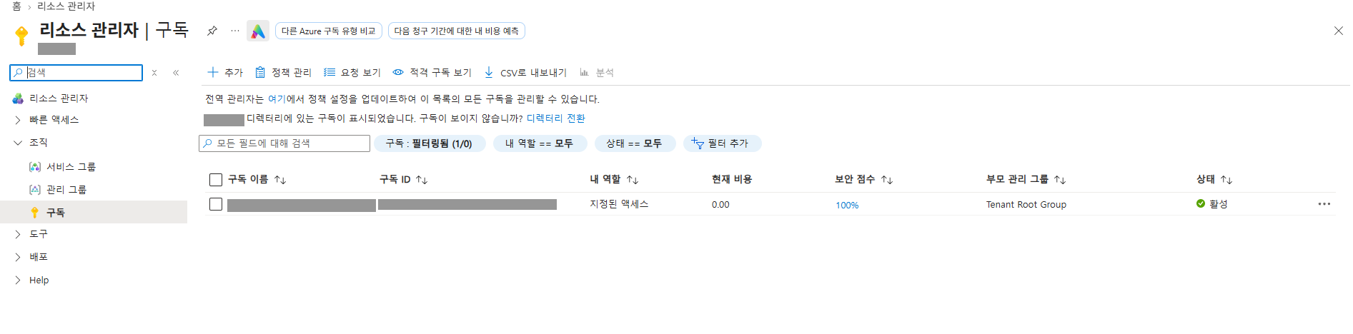 Elevate 후 구독 1개