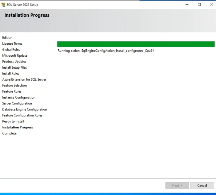 Installation Progress - SqlEngineConfigAction 단계