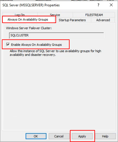 SQL Server Configuration Manager - AlwaysOn 활성화 탭