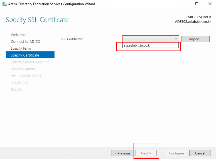 구성 마법사 Step 4 — Specify SSL Certificate