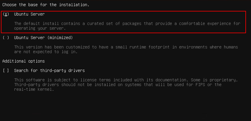 설치 기반 선택 — Ubuntu Server