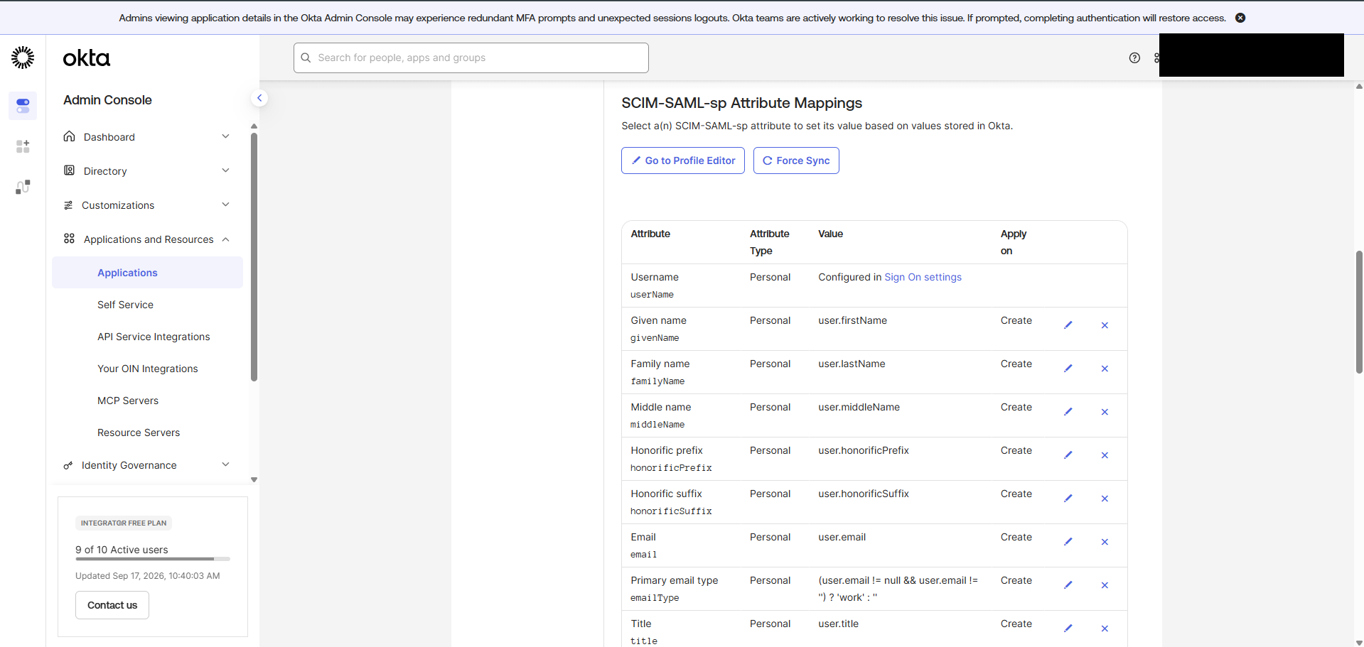 Attribute Mappings — Apply on 기본값 Create (1)
