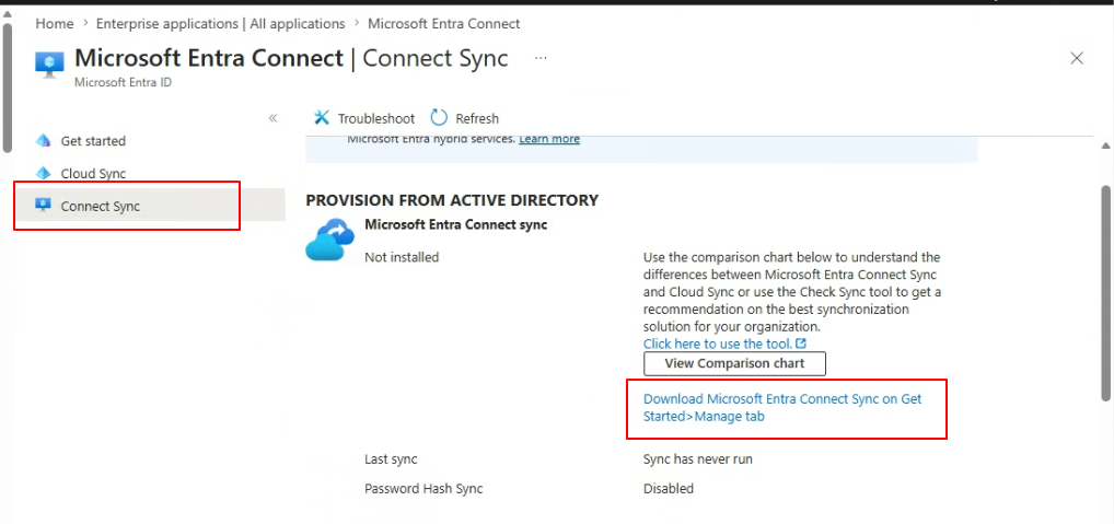 Connect Sync 페이지 — Not installed 상태