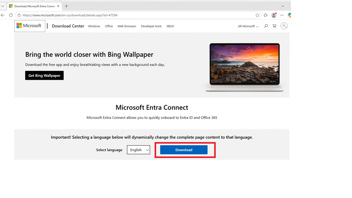 Microsoft Download Center — 언어 English로 Download