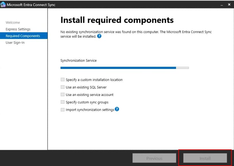 Install required components — 체크박스 비운 채 설치