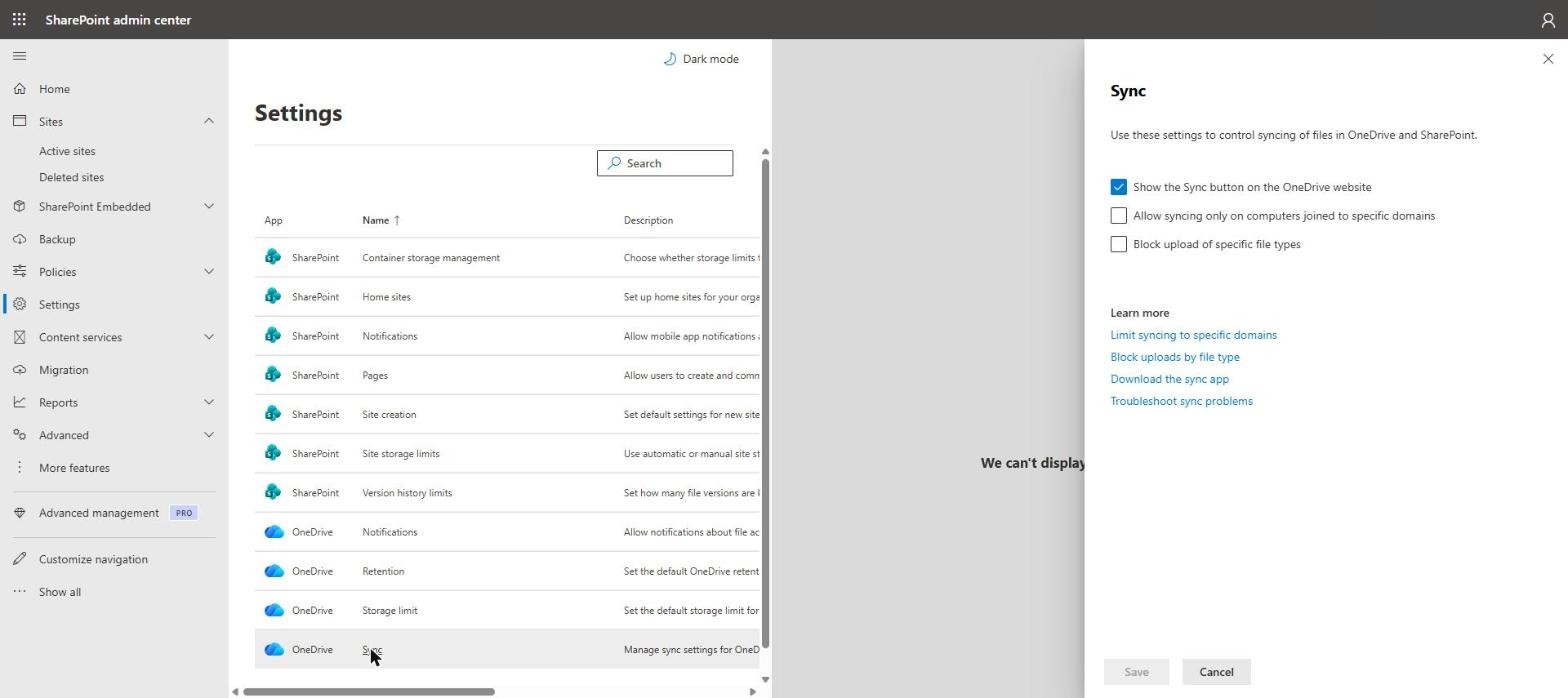 OneDrive 동기화 설정
