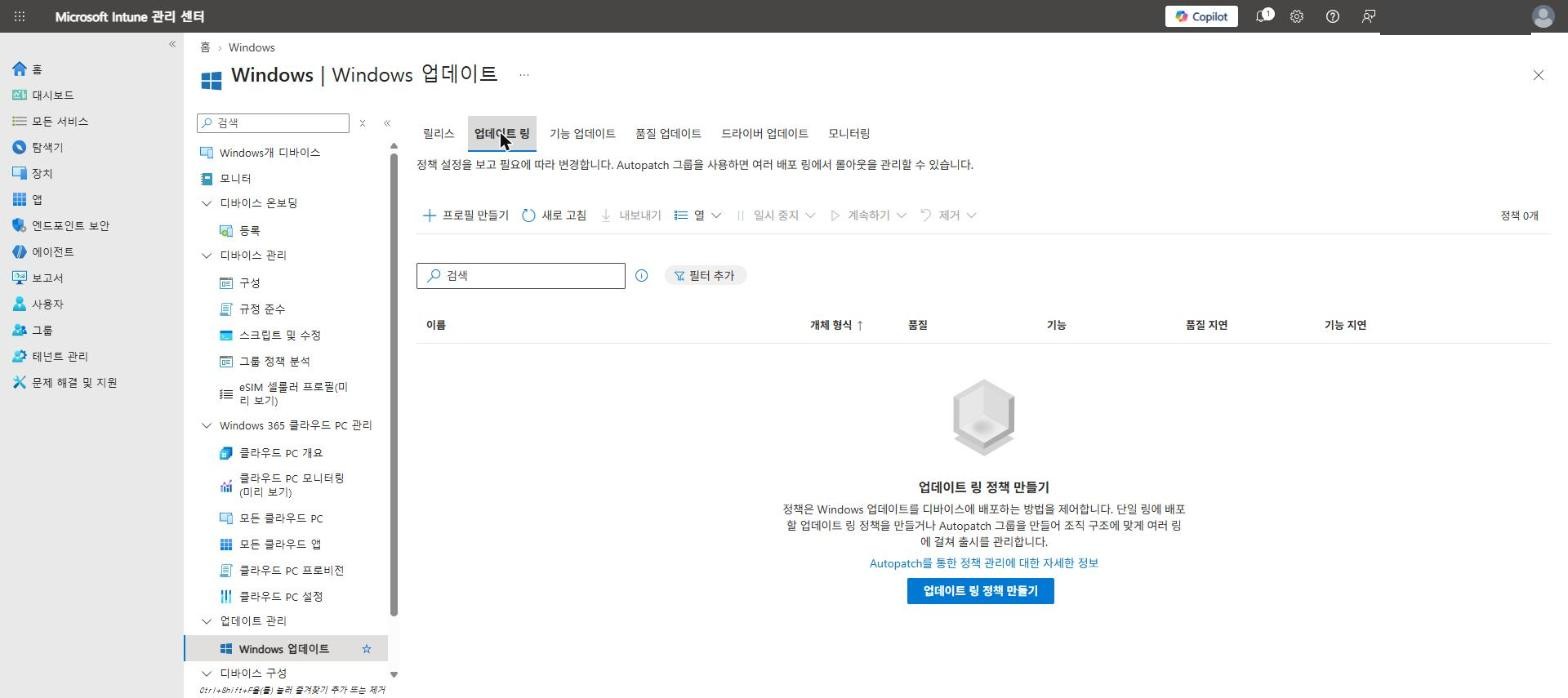 Windows 업데이트 링 없음