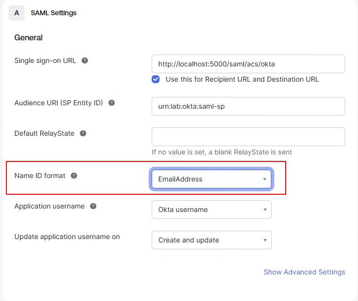 Name ID format을 EmailAddress로 변경