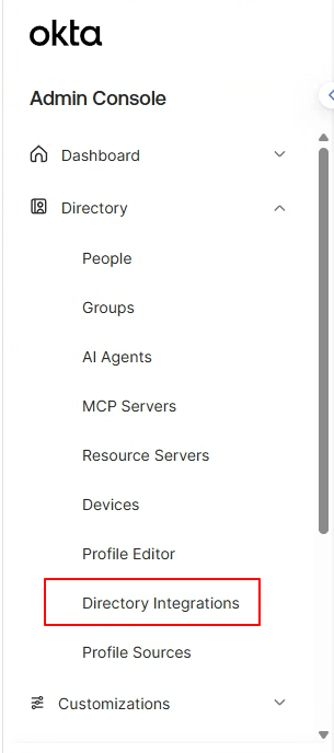 Admin Console의 Directory Integrations 메뉴