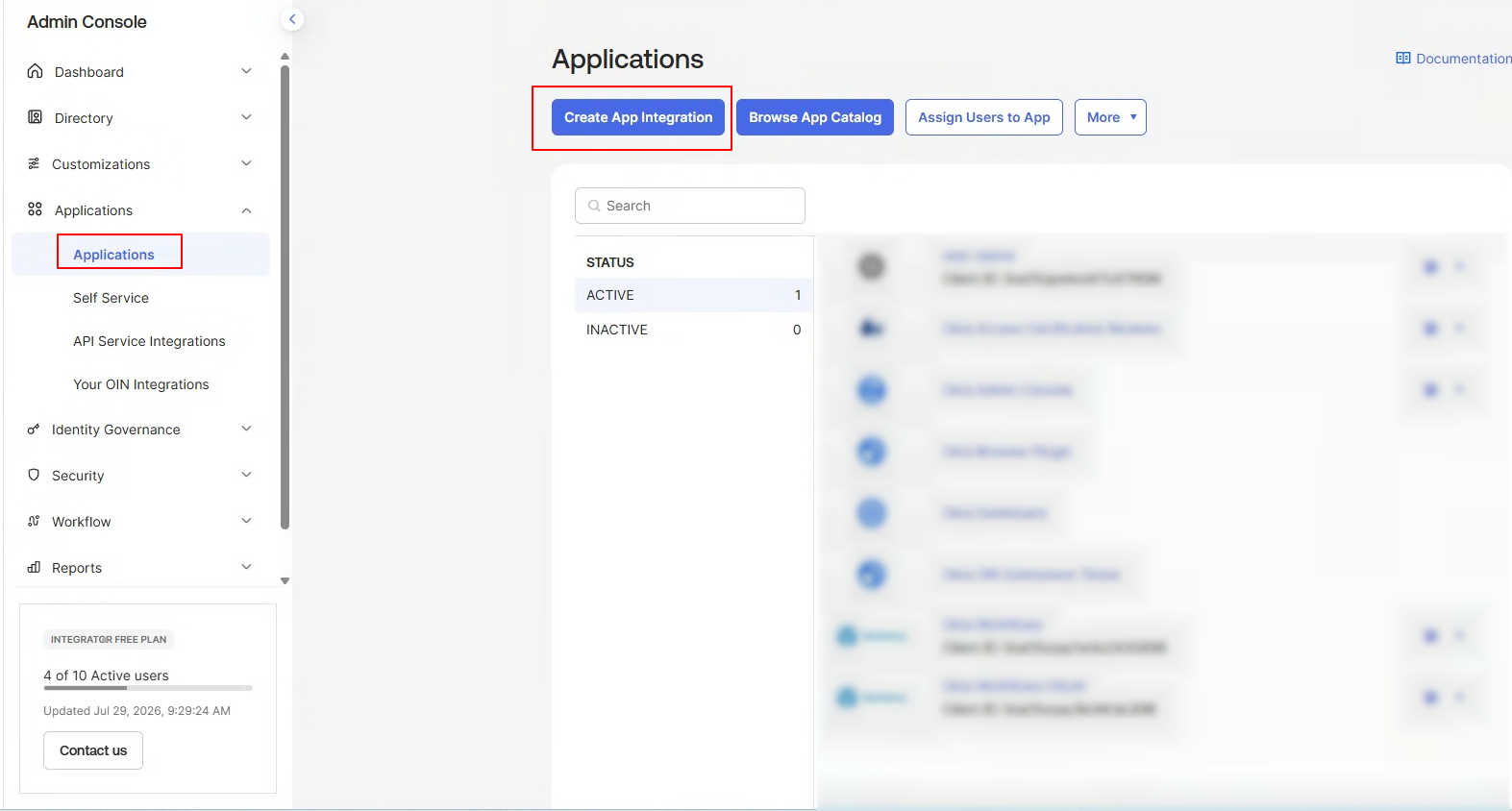 Applications 목록에서 Create App Integration