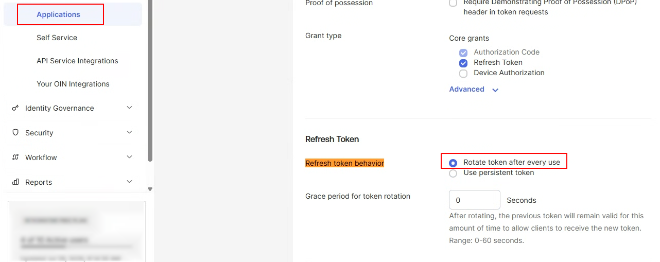 Refresh token behavior를 rotation으로 변경